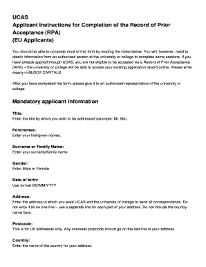 UCAS Record of Prior Acceptance Form