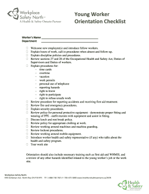 Young Worker Orientation Checklist