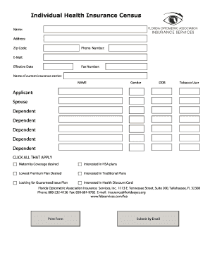 Individual Health Insurance Census Form