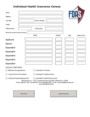 Individual Health Insurance Census Form
