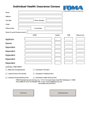 Individual Health Insurance Census Form