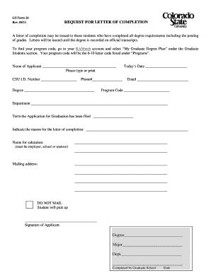 GS Form 26 Request for Letter of Completion