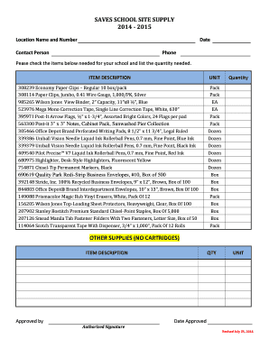 School Site Supply Order Form