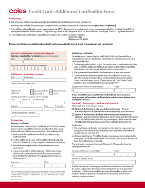 Coles Credit Card Additional Cardholder Form