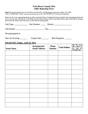 Twin Rivers Council BSA Seller Reporting Form