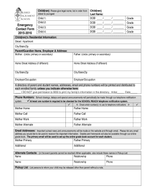 Child Emergency Contact and Health Information Form