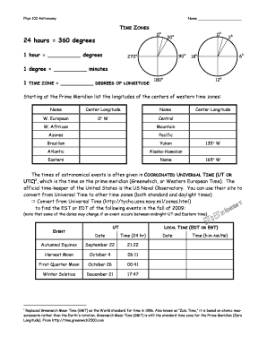 Astronomy Time Zone Worksheet