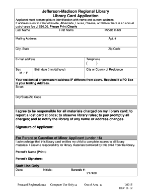Jefferson-Madison Regional Library Card Application