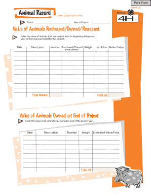 Montana 4H Animal Record Form