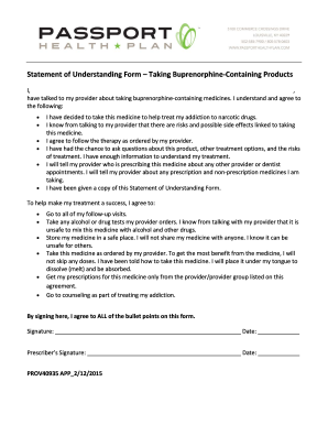 Statement of Understanding for Buprenorphine Treatment
