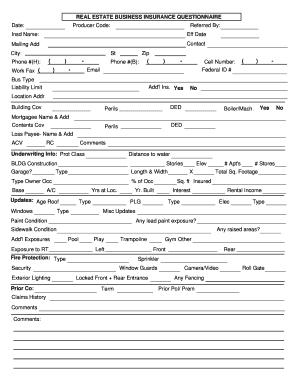 Real Estate Business Insurance Questionnaire