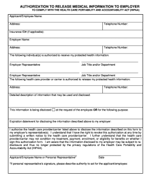 Authorization to Release Medical Information to Employer