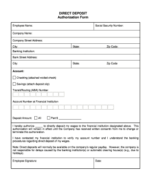 Direct Deposit Authorization Form