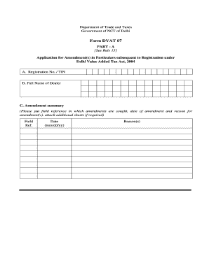Delhi VAT Amendment Application Form