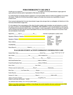 Waller ISD Student Activity Emergency Consent Form
