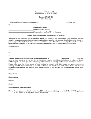 Delhi VAT Security Forfeiture Notice