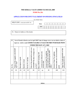 Kerala VAT Input Tax Credit Application