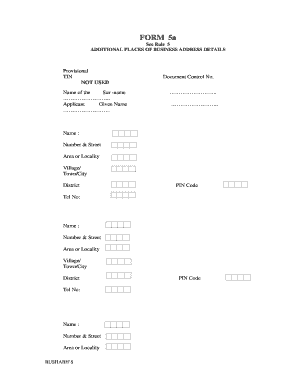 Additional Places of Business Address Details Form 5a