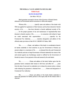 Kerala Value Added Tax Bank Guarantee Form 6C