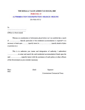 Kerala Value Added Tax Inspection Authorization