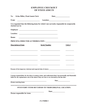Employee Fixed Assets Checkout Form