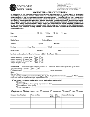 VOLUNTEER APPLICATION FORM - Seven Oaks General Hospital - sogh