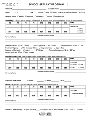 School Dental Sealant Program Form