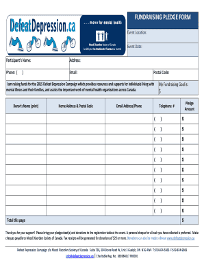 Defeat Depression Fundraising Pledge Form