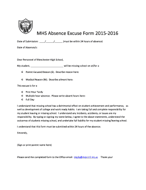Manchester High School Absence Excuse Form