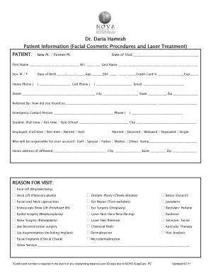 Patient Information Form for Facial Cosmetic Procedures