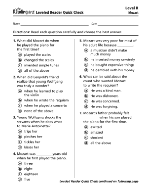 Mozart Reading Comprehension Quiz