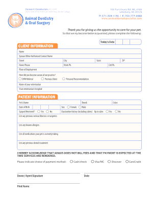 Pet Dental Clinic Client Information Form