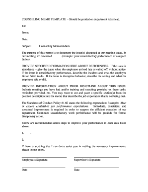 Disciplinary memo sample - counseling memo example