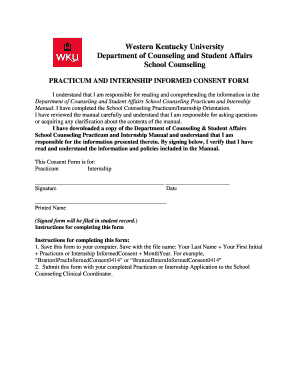 PRACTICUM AND INTERNSHIP INFORMED CONSENT FORM - WKU