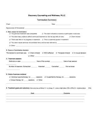 Therapist Client Termination Summary Form