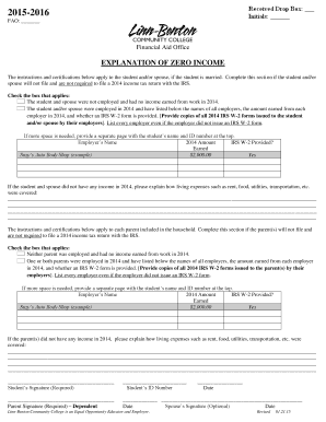 Explanation of Zero Income Form
