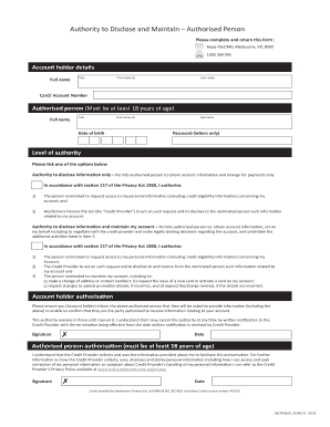 Authority to Disclose and Maintain – Authorised Person