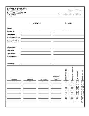 New Client Introduction Sheet