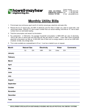 Monthly Utility Bills Form