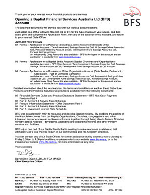 Baptist Financial Services Australia Account Application