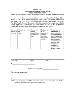 Haryana General Provident Fund Nomination Form