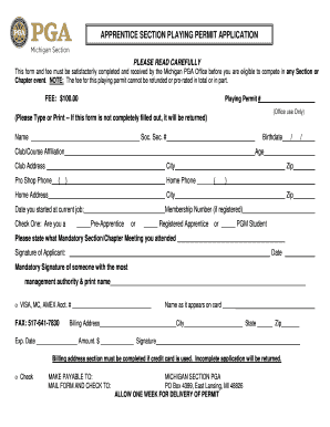 Michigan PGA Playing Permit Application