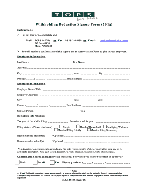 Withholding Reduction Signup Form