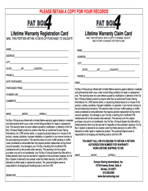 Fat Boy 4 Exhaust Lifetime Warranty Registration