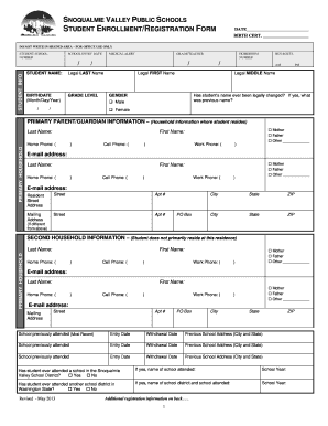 Snoqualmie Valley Student Enrollment Form