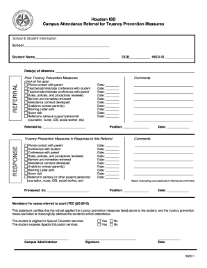 Houston ISD Truancy Prevention Referral Form