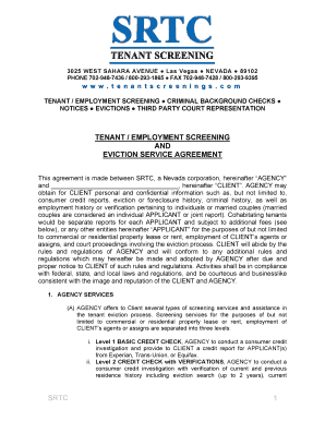 Tenant Employment Screening and Eviction Service Agreement