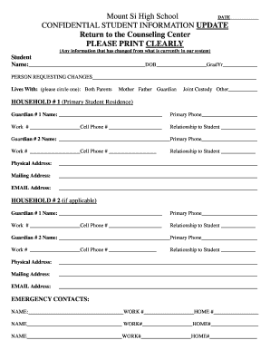 Confidential Student Information Update Form