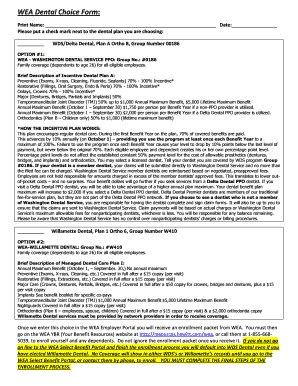 WEA Dental Plan Selection Form