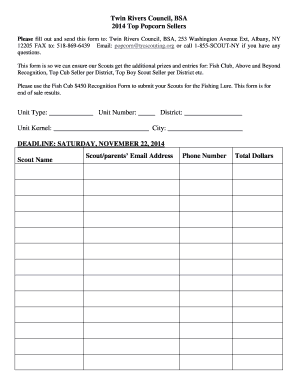Twin Rivers Council BSA Top Popcorn Sellers Form
